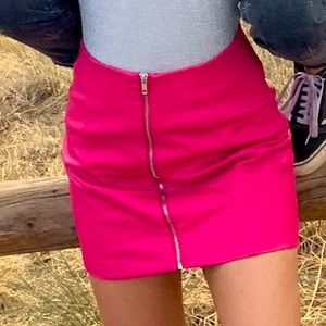hot pink leather zip-up mini skirt